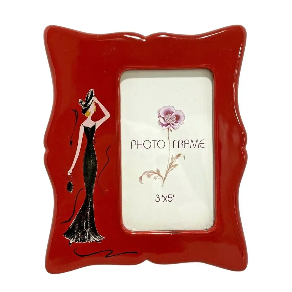 Novelty red ceramic standing picture photo frame fits 3